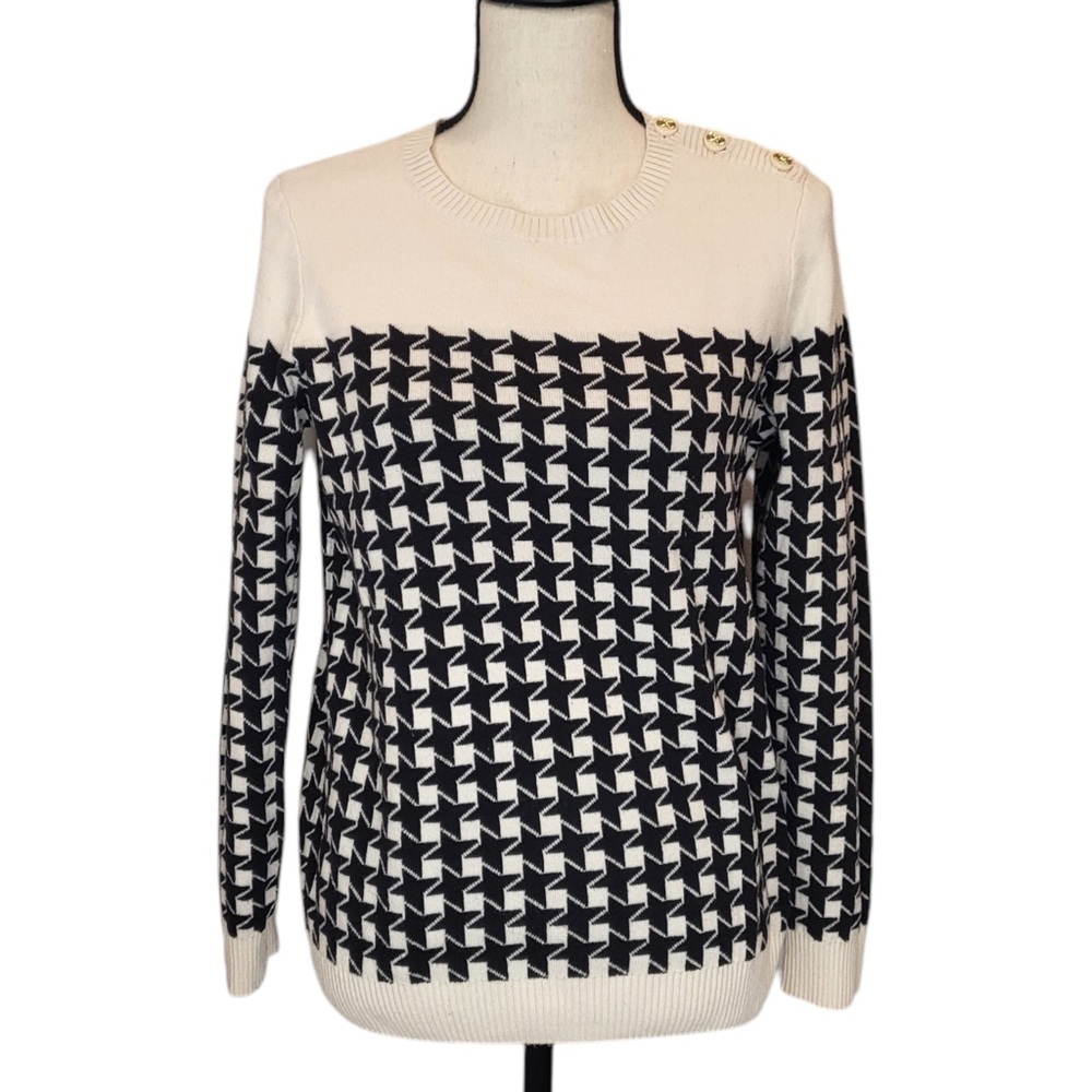 Charter Club Black and Cream Houndstooth Sweater with Shoulder Buttons Womens M